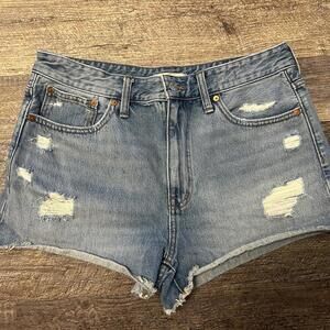 Madewell Relaxed Denim Shorts 29 Light Wash Rolled Hem Distressed 100% Cotton